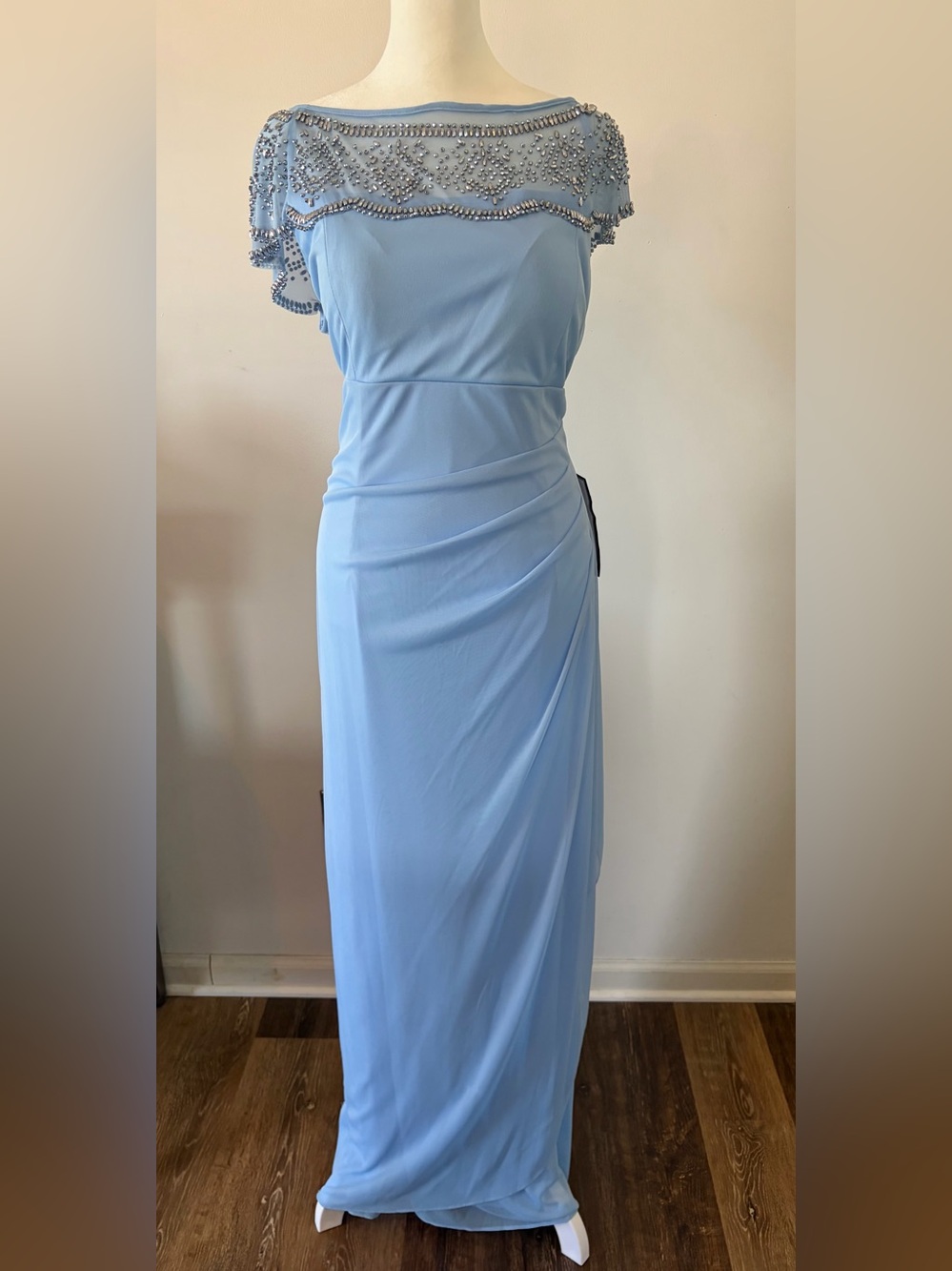 MSK Light Blue Beaded Capelet Maxi Dress
